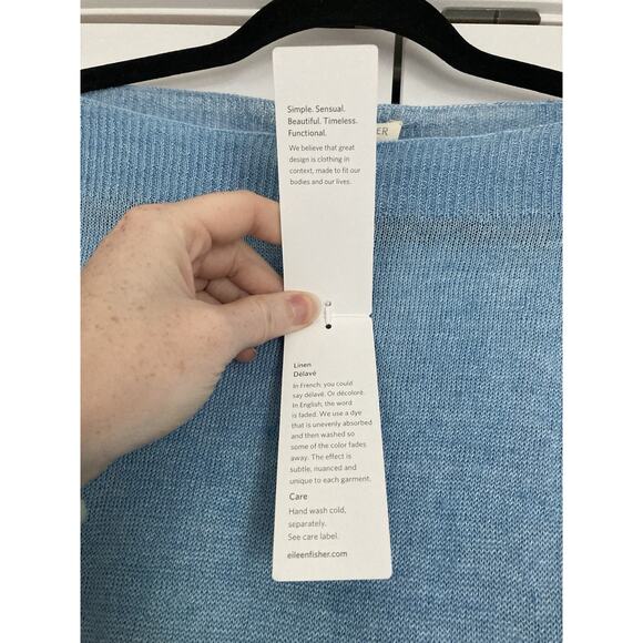 Eileen Fisher Womens Small Linen Delave Bateau Neck Box Top Sky Blue Coastal - Picture 4 of 9